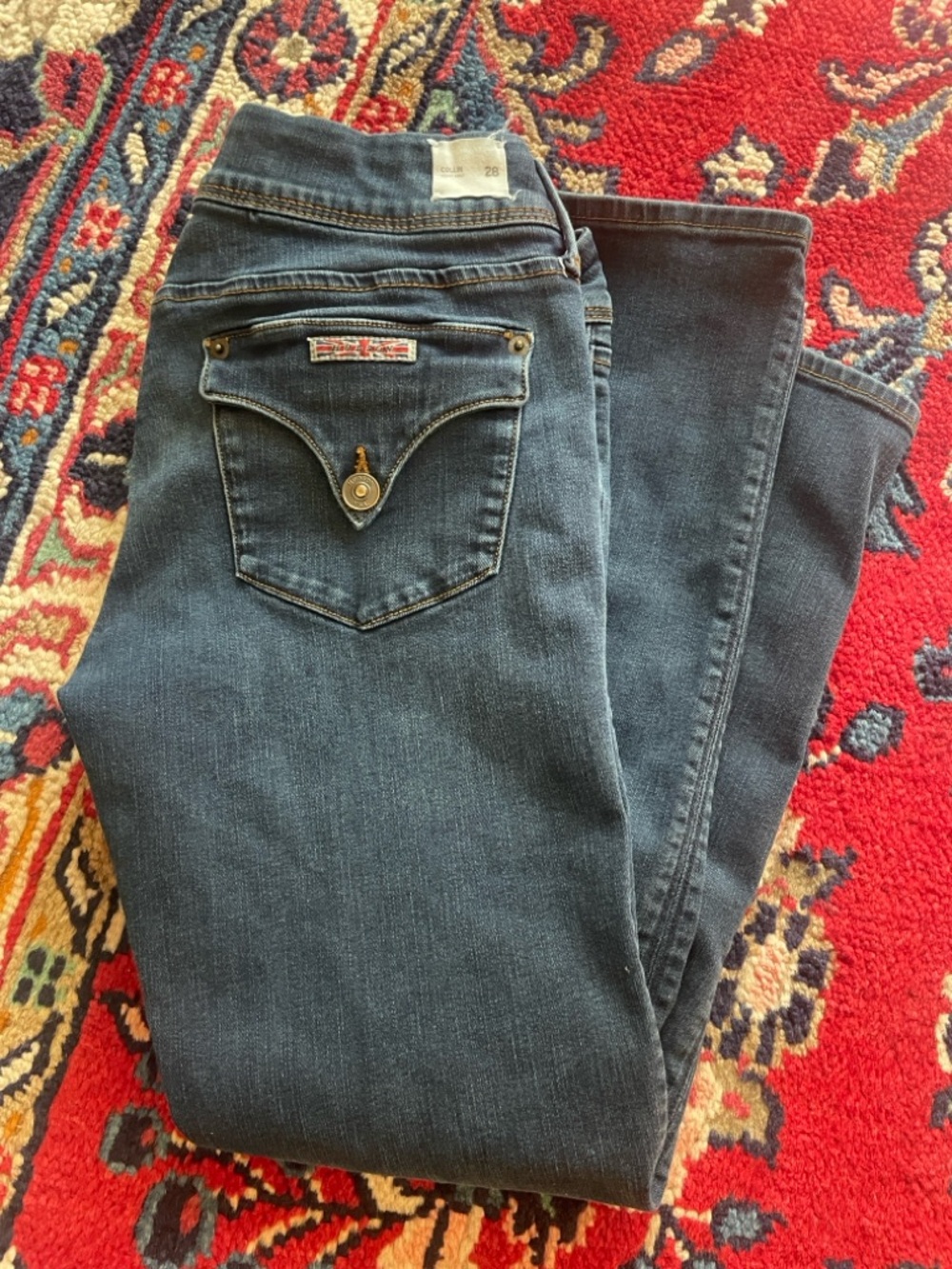 Hudson Colin Jeans Skinny in Dark Blue Denim with Brass Accent